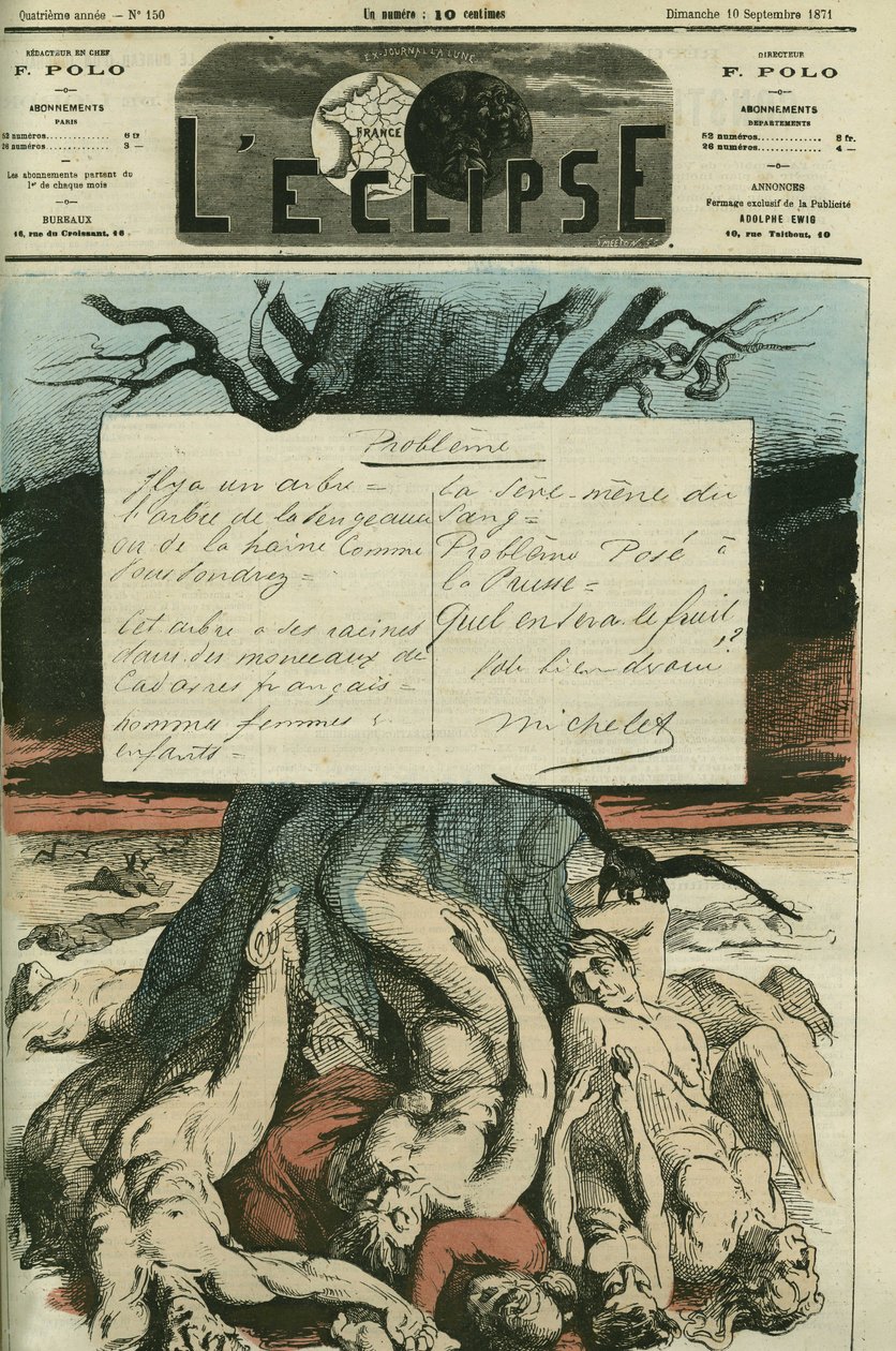 Jules Michelet (1798-1874), francia történész erőszakosan ellenezte az 1870-es háborút és az ország megváltását. Borító a „” L