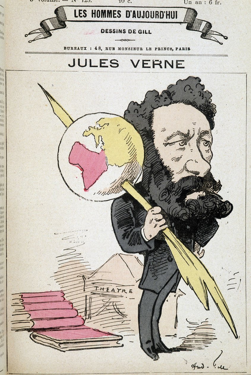 Jules Verne a földet csípte a tollához – Gill, „A mai férfiak” c. alkotó: Andre Gill