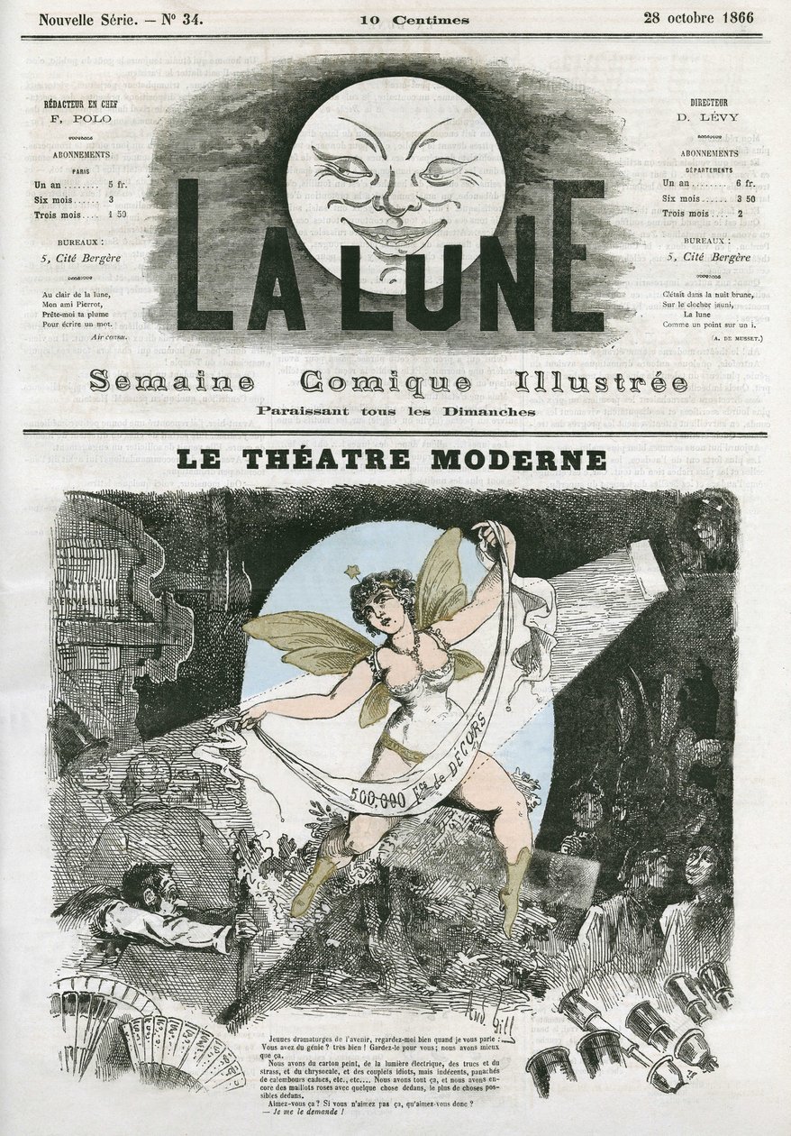 Le Theatre Moderne Párizsban. Gill karikatúrája a „La Lune”-ban, október 28 alkotó: Andre Gill