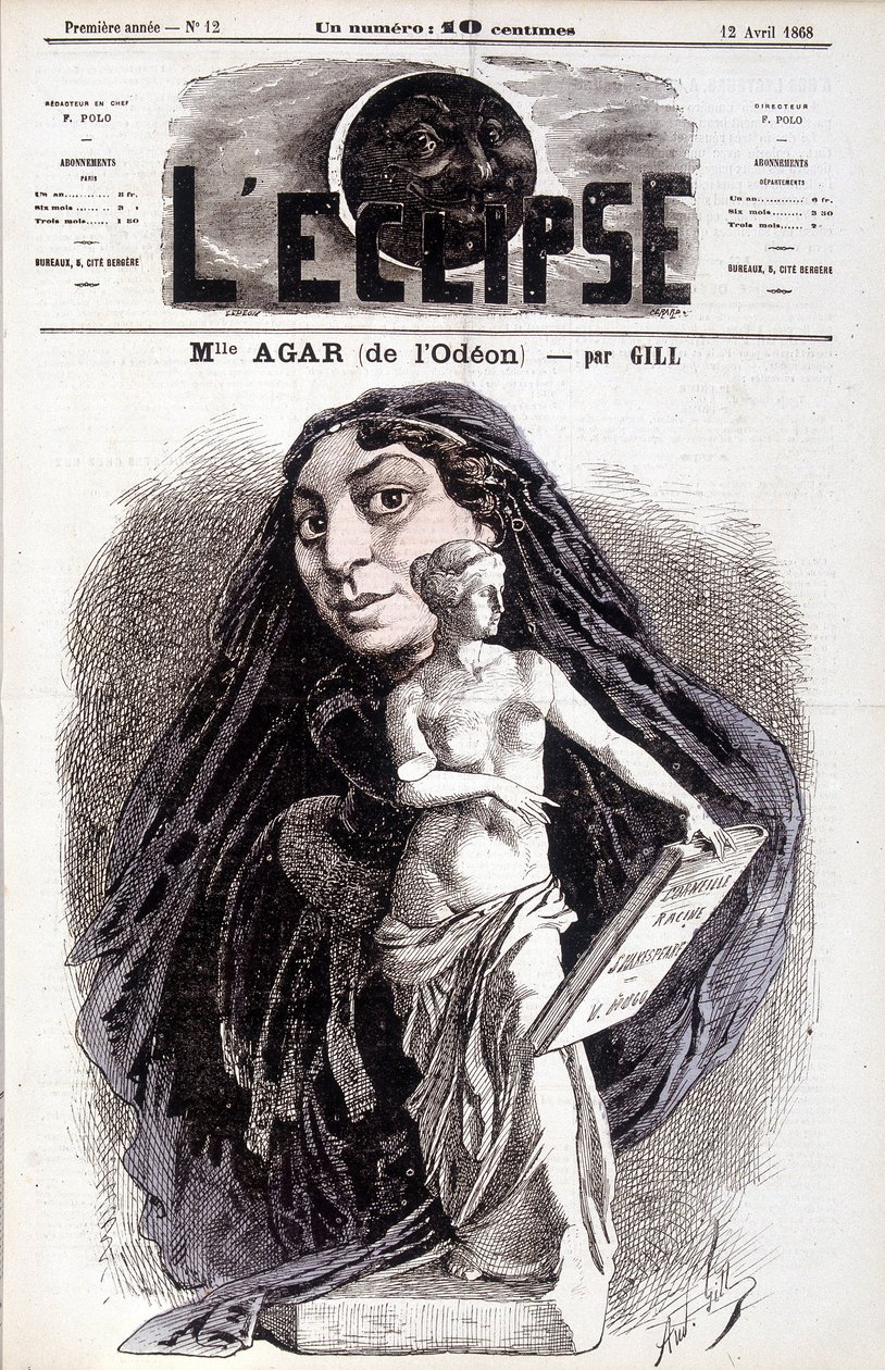 Mademoiselle Agar (az Odéonból) Színésznő a Francia Akadémián. Gill rajza az Eclipse-ben alkotó: Andre Gill