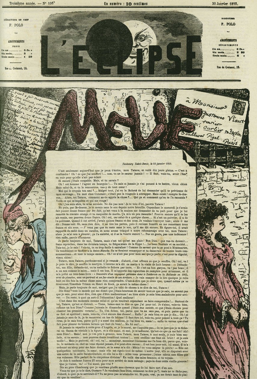 Melie, Melie szerelmes levelében a „Tatave”, Gustave Viaut szerepel. Borító a „” L