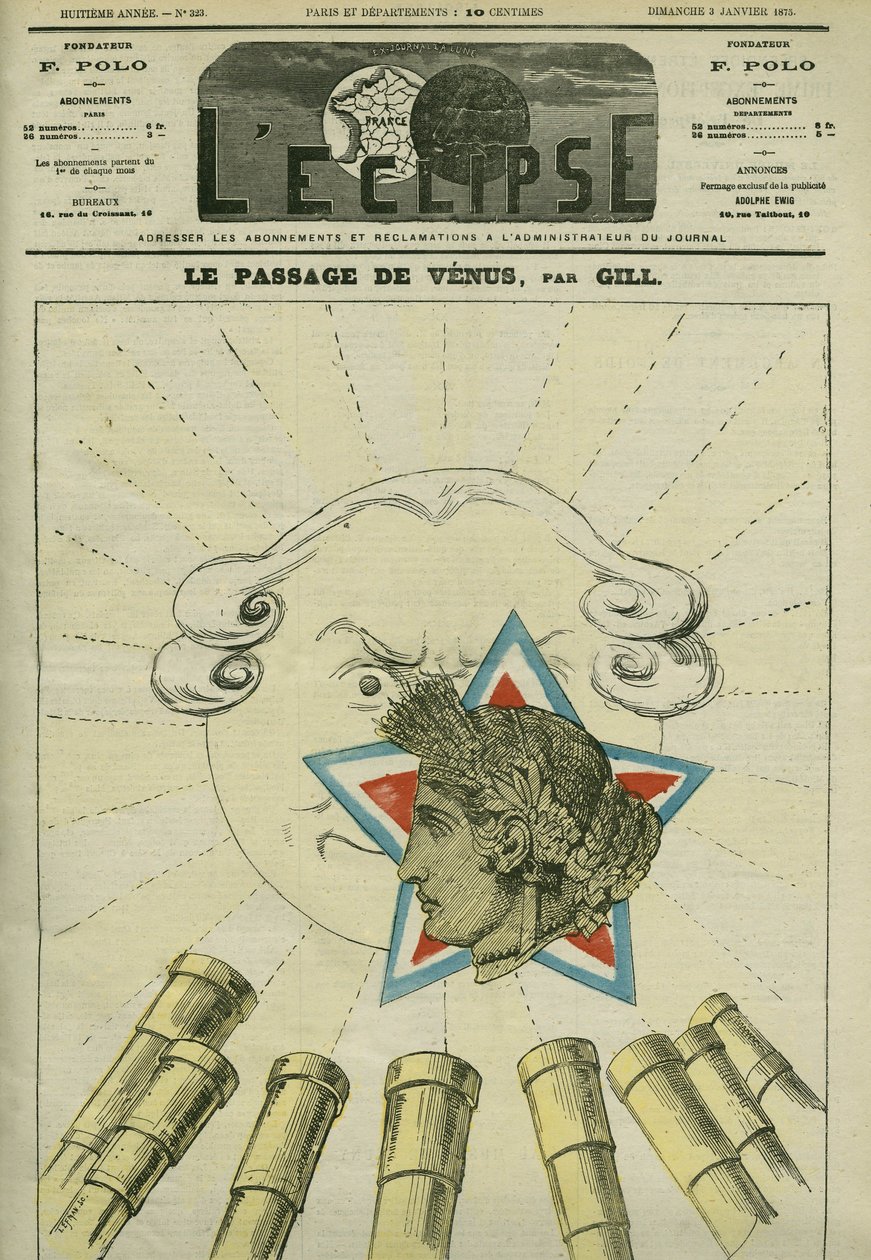 Vénusz (a köztársaság) áthaladása a Nap előtt (a Monarchia) 1874-ben. Borító: Gill, „” L