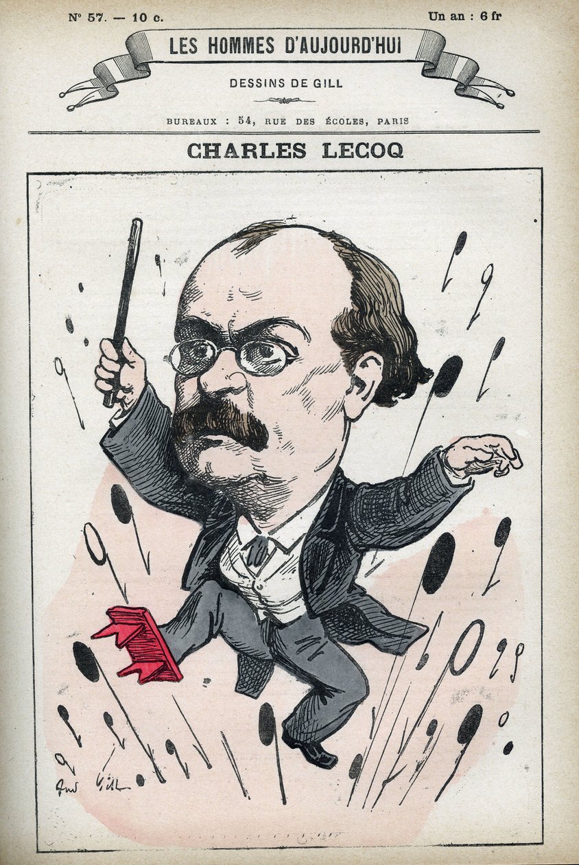 Alexandre Charles Lecocq (1832-1918) francia zeneszerző portréja. Gill karikatúrája, Párizs. alkotó: Andre Gill