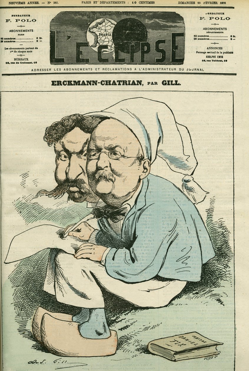 Alexandre Chatrian (1826-1890) és Emile Erckmann (1822-1899), Erckmann-Chatrian néven ismert portréja, francia regényírók duója. Borító a Gill „” L