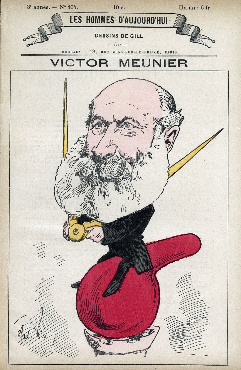 Amedee-Victor Meunier (1817-1894) tudományos újságíró portréja, aki Iuvra a tudomány népszerűsítésében. Gill, Párizs rajzfilmje. alkotó: Andre Gill