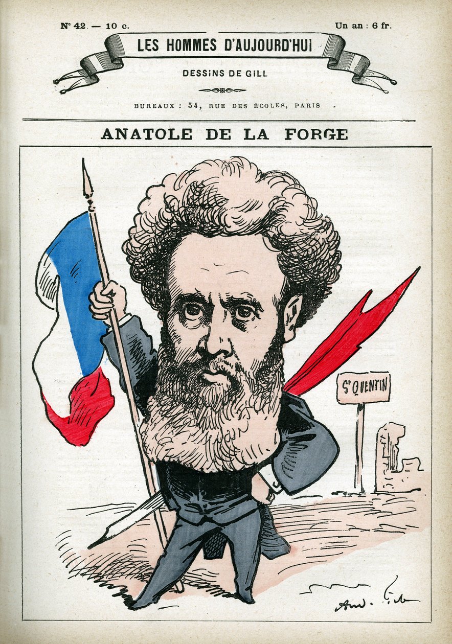 Anatole de la Forge (1821-1892) francia politikus és katona portréja. Gill rajzfilmje a „Les Homme d