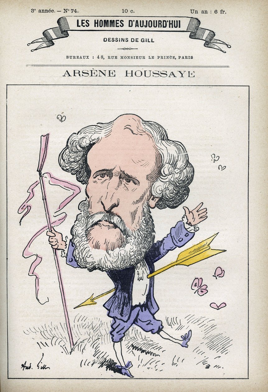 Arsene Houssaye (1815-1896), francia levélember portréja. Gill karikatúrája, Párizs. alkotó: Andre Gill