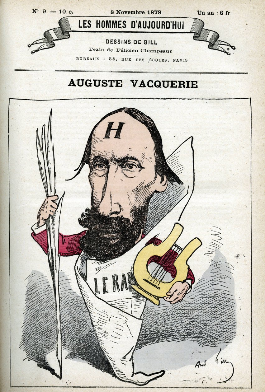 Auguste Vacquerie (1819-1895) francia költő, drámaíró és újságíró portréja. Gill, Párizs rajzfilmje. alkotó: Andre Gill