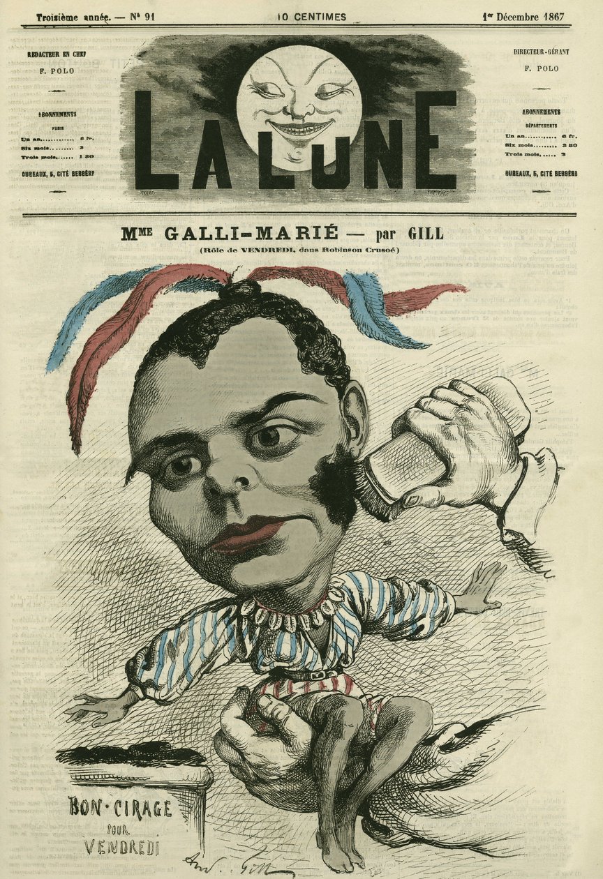 Celestine Galli-Marie (Galli Marie) (1840-1905), az Opera-Comique francia énekesnőjének portréja. Gill rajzfilmje a „La Lune”-ban, december 1 alkotó: Andre Gill