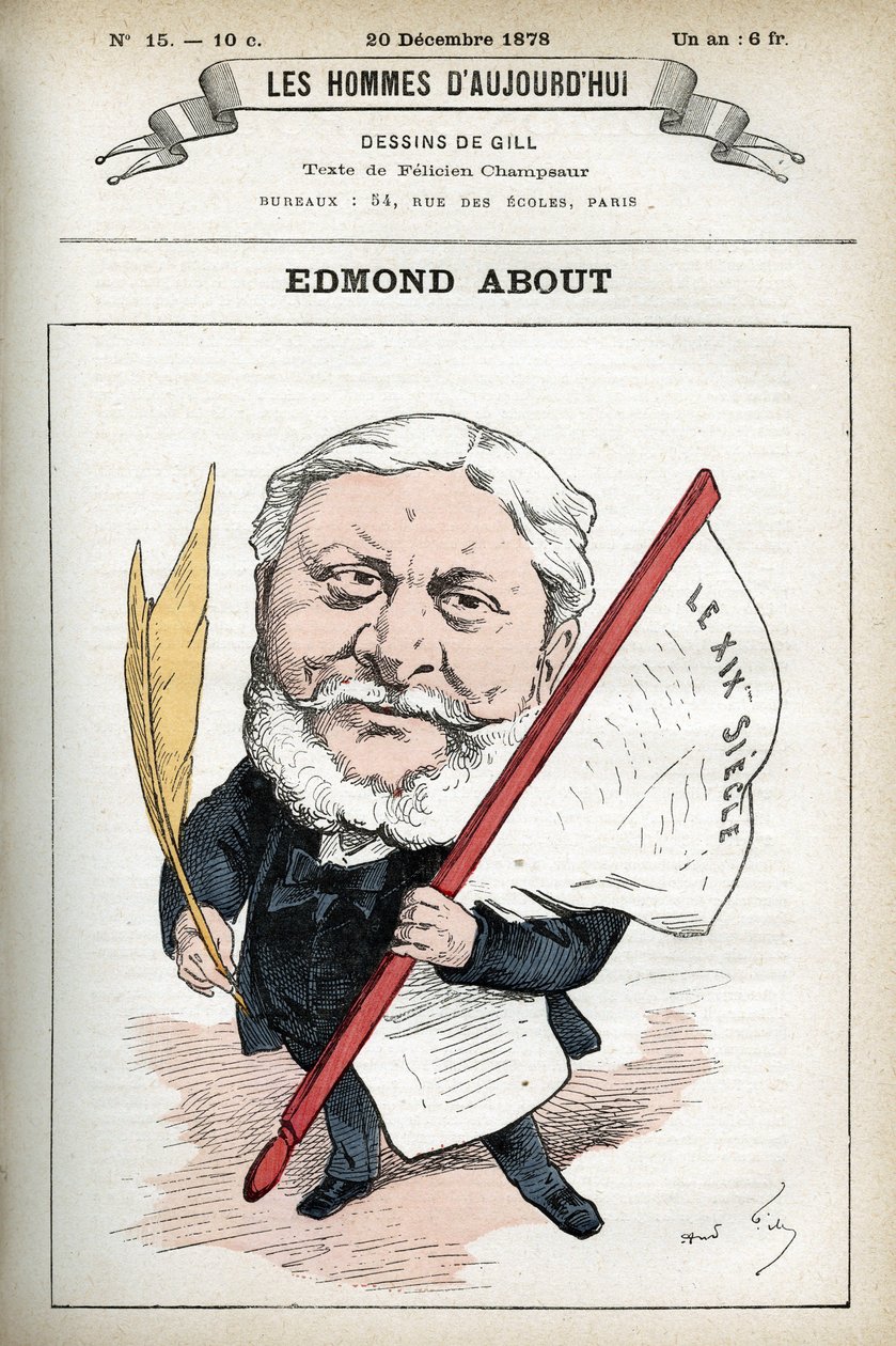 Edmond About (1828-1885) francia regényíró, drámaíró és művészeti kritikus portréja. Gill, Párizs rajzfilmje. alkotó: Andre Gill