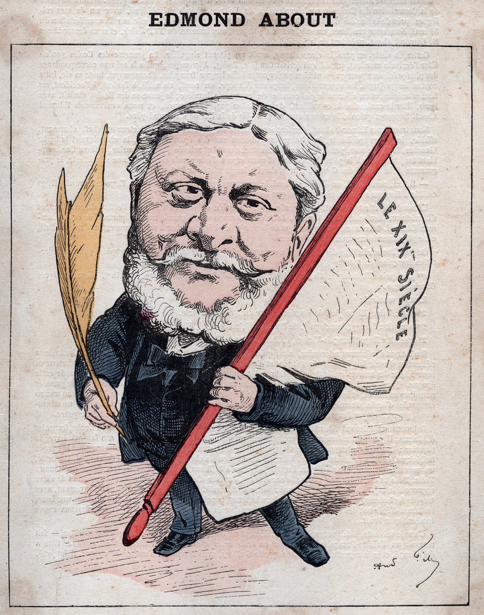 Edmond Francois Valentin portréja (1828-1885) francia íróról, újságíróról és művészeti kritikusról Andre Gill karikatúrája a „Les Hommes d