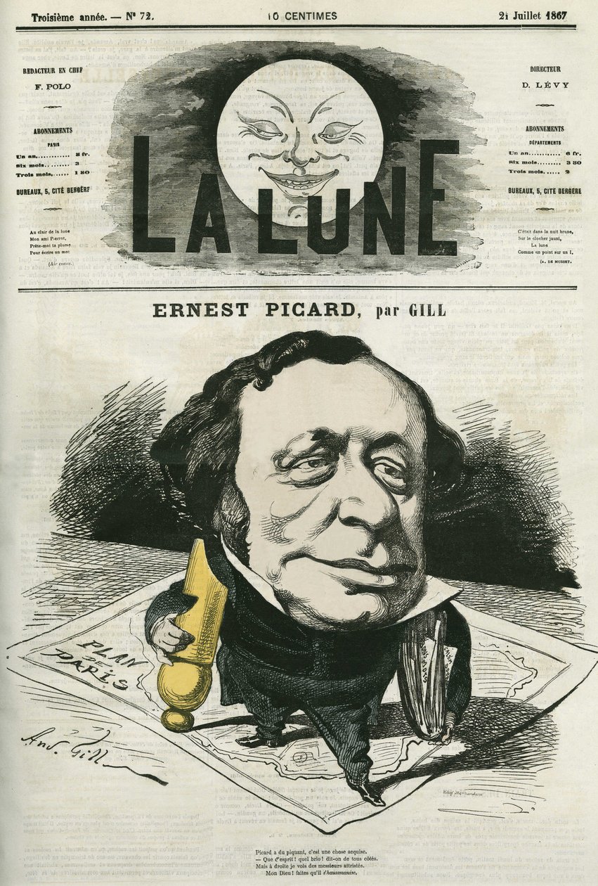 Ernest Picard (1821-1877) francia újságíró és jogász portréja. Gill rajzfilmje a „La Lune”-ban, július 21 alkotó: Andre Gill