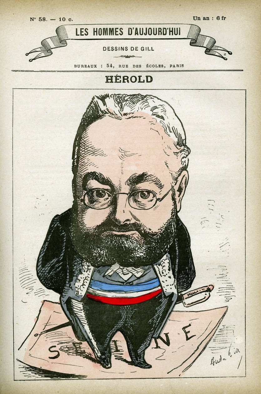 Ferdinand Herold (1828-1882) francia politikus portréja. Gill karikatúrája, Párizs. alkotó: Andre Gill
