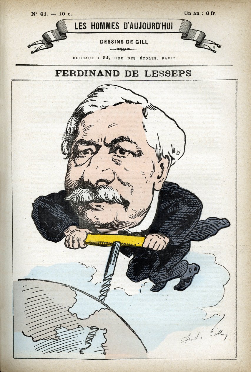 Ferninand de Lesseps (1805-1894) francia diplomata portréja. Gill rajzfilmje a "Les Homme d