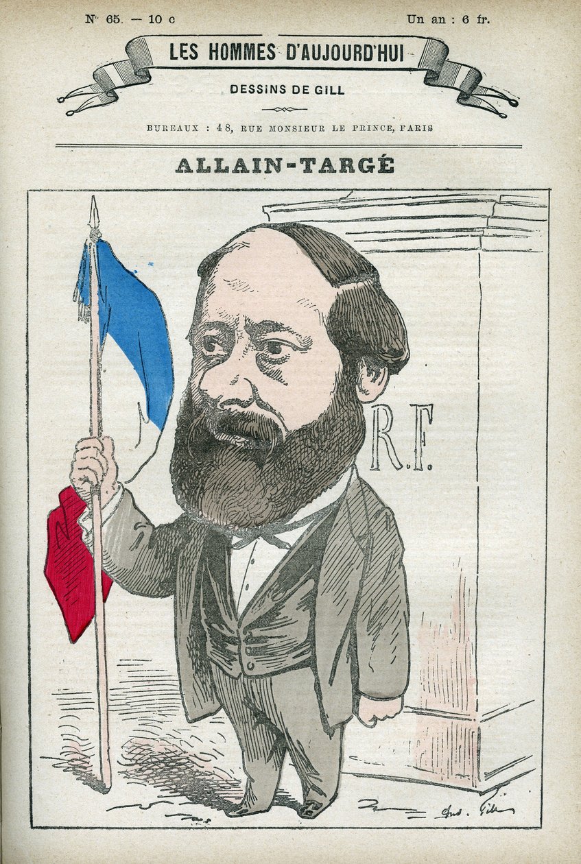 Francois Allain-Targe portréja Allain Targe (1832-1902) francia jogász, bíró, újságíró és politikus, belügyminiszter és pénzügyminiszter volt Gambetta kabinetjében. Gill, Párizs rajzfilmje. alkotó: Andre Gill
