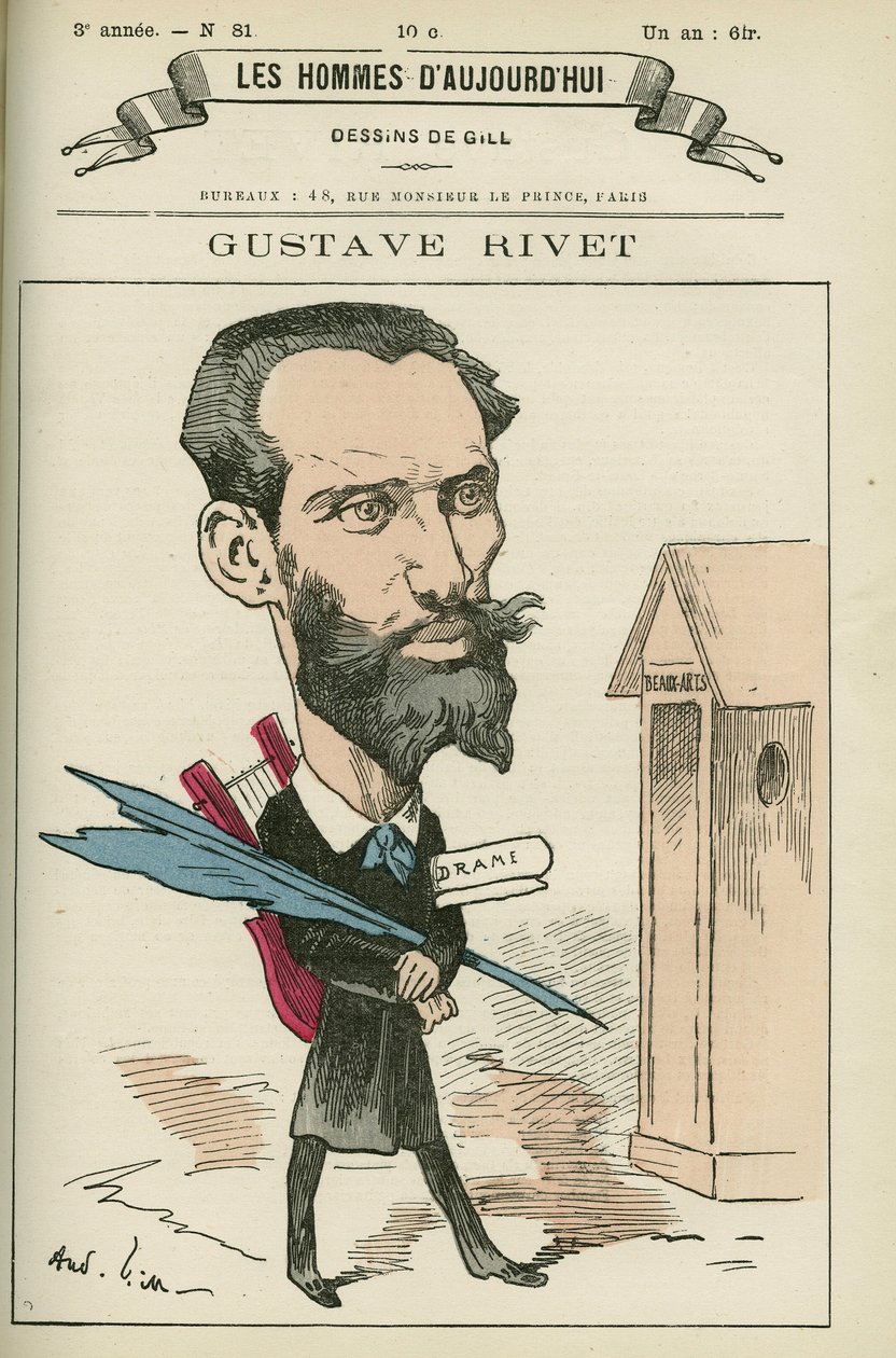 Gustave Rivet (1848-1936) francia zászlós és politikus portréja, 1903 és 1924 között az Isere szenátora volt. Gill rajzfilmje, Párizs. alkotó: Andre Gill
