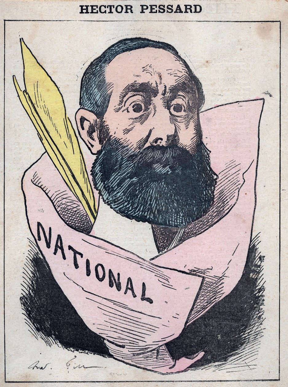 Hector Pessard francia újságíró és Andre Gill „Le National” című karikatúrájának tulajdonosa, Párizs „Les Hommes d