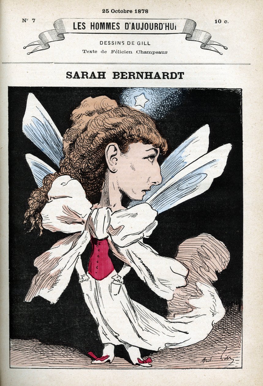 Henriette Rosine Bernard portréja Sarah Bernhardt (1844-1923) francia színházi színésznőről. Gill, Párizs rajzfilmje. alkotó: Andre Gill