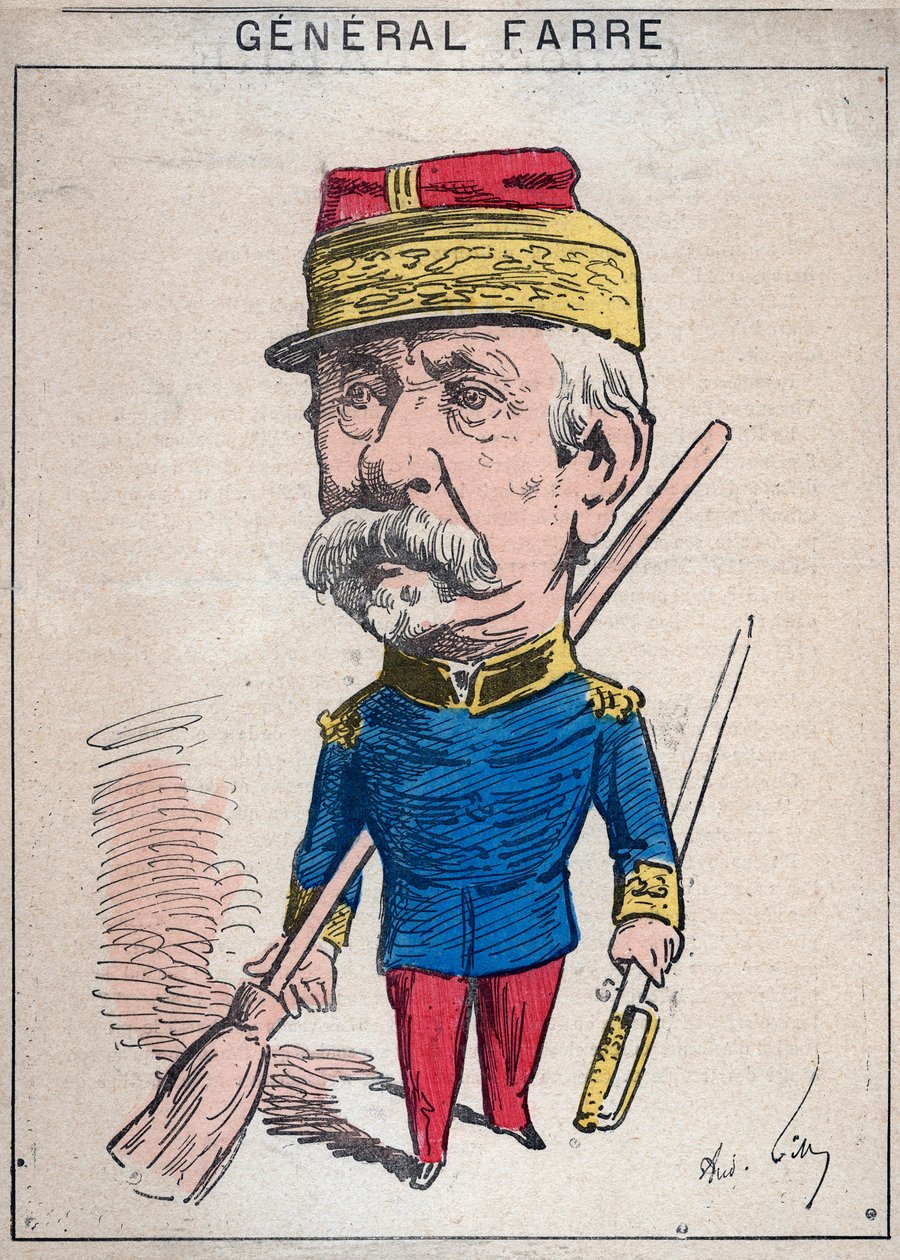 Jean Joseph Frederic Albert Farre (1816-1887) francia katona portréja, akit 1870-ben tábornokká és hadügyminiszterré neveztek ki – Andre Gill karikatúrája a párizsi Les Hommes d