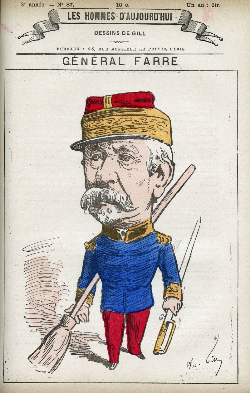 Jean Joseph Frederic Albert Farre (1816-1887) francia katona portréja, 1870-ben tábornokká és hadügyminiszterré nevezték ki. Gill, Párizs rajzfilmje. alkotó: Andre Gill