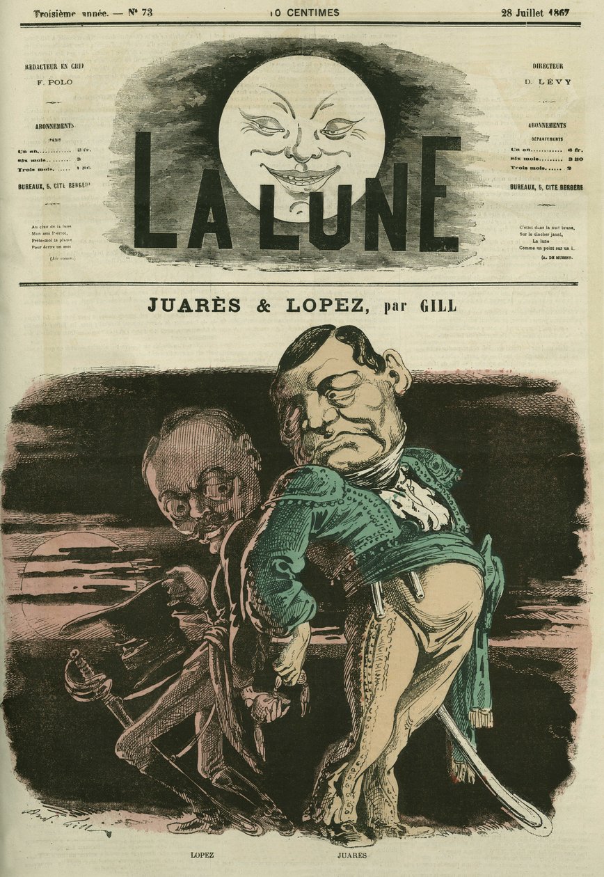 Juarez és Lopez portréja. Gill karikatúrája a „La Lune”-ban, július 28 alkotó: Andre Gill
