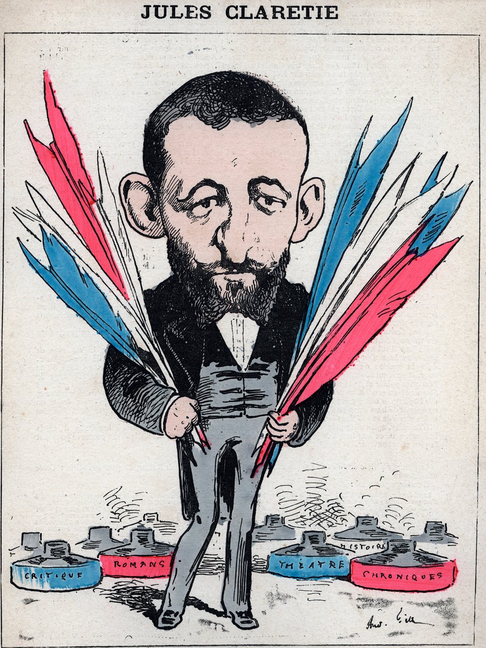 Jules Claretie (1840-1913), francia regényíró, drámaíró és kritikus portréja – Andre Gill karikatúrája a „Les Hommes d
