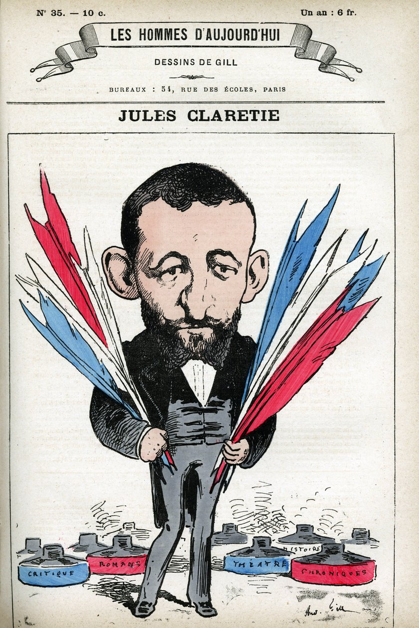 Jules Claretie (1840-1913) francia regényíró, drámaíró és kritikus portréja. Gill rajzfilmje a „Les Homme d