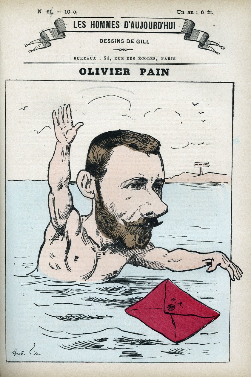 Olivier Pain francia és kommunista politikus portréja, Henri Rochefort (1831-1913) bagne és szökésének társa volt. Gill, Párizs rajzfilmje. alkotó: Andre Gill