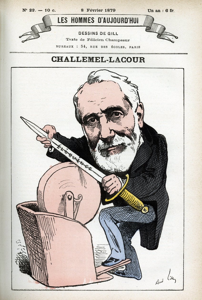 Paul-Armand Challemel-Lacour (1827-1896), politikus, diplomata és a francia filozófia történészének portréja. Gill rajzfilmje a „Les Homme d