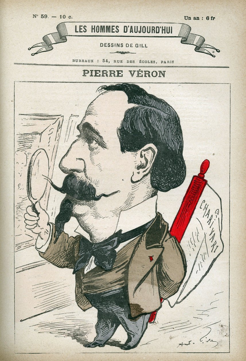 Pierre Veron (1831-1900) francia író és költő portréja. Gill karikatúrája, Párizs. alkotó: Andre Gill