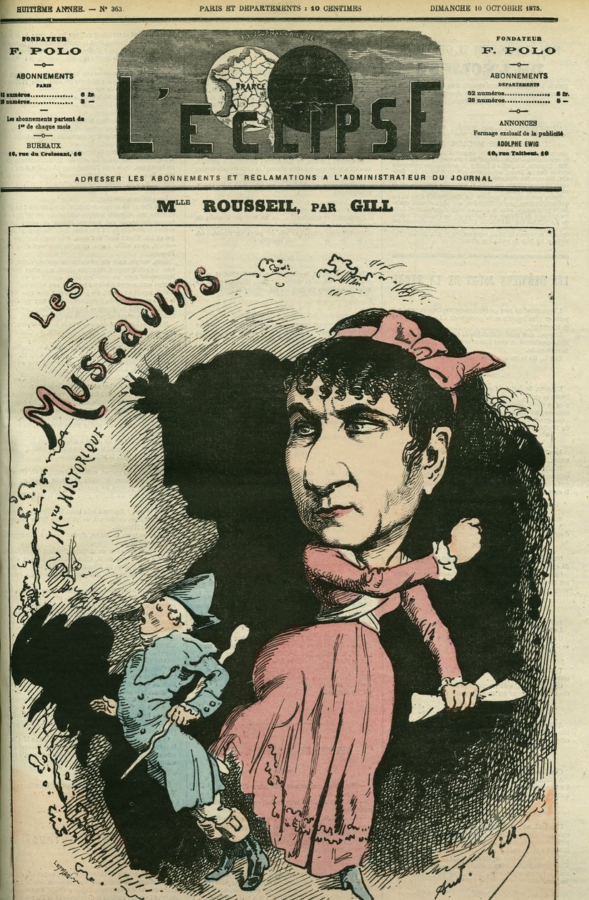 Roselia Rousseil francia énekesnő portréja, ő játszotta a Comedie Francaise-t. Borító a Gill „” L