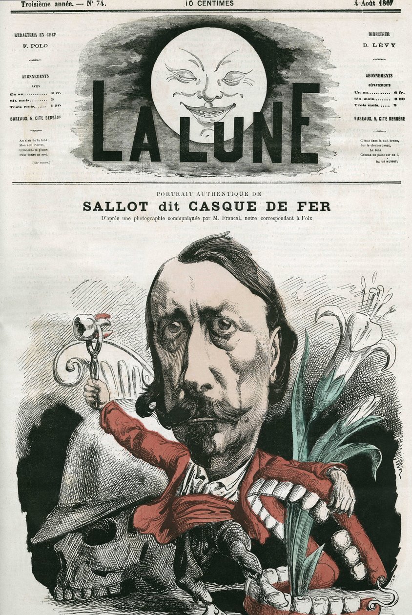 Sallot portréja, az úgynevezett „vassisak”. Gill karikatúrája a „La Lune”-ban, augusztus 4 alkotó: Andre Gill