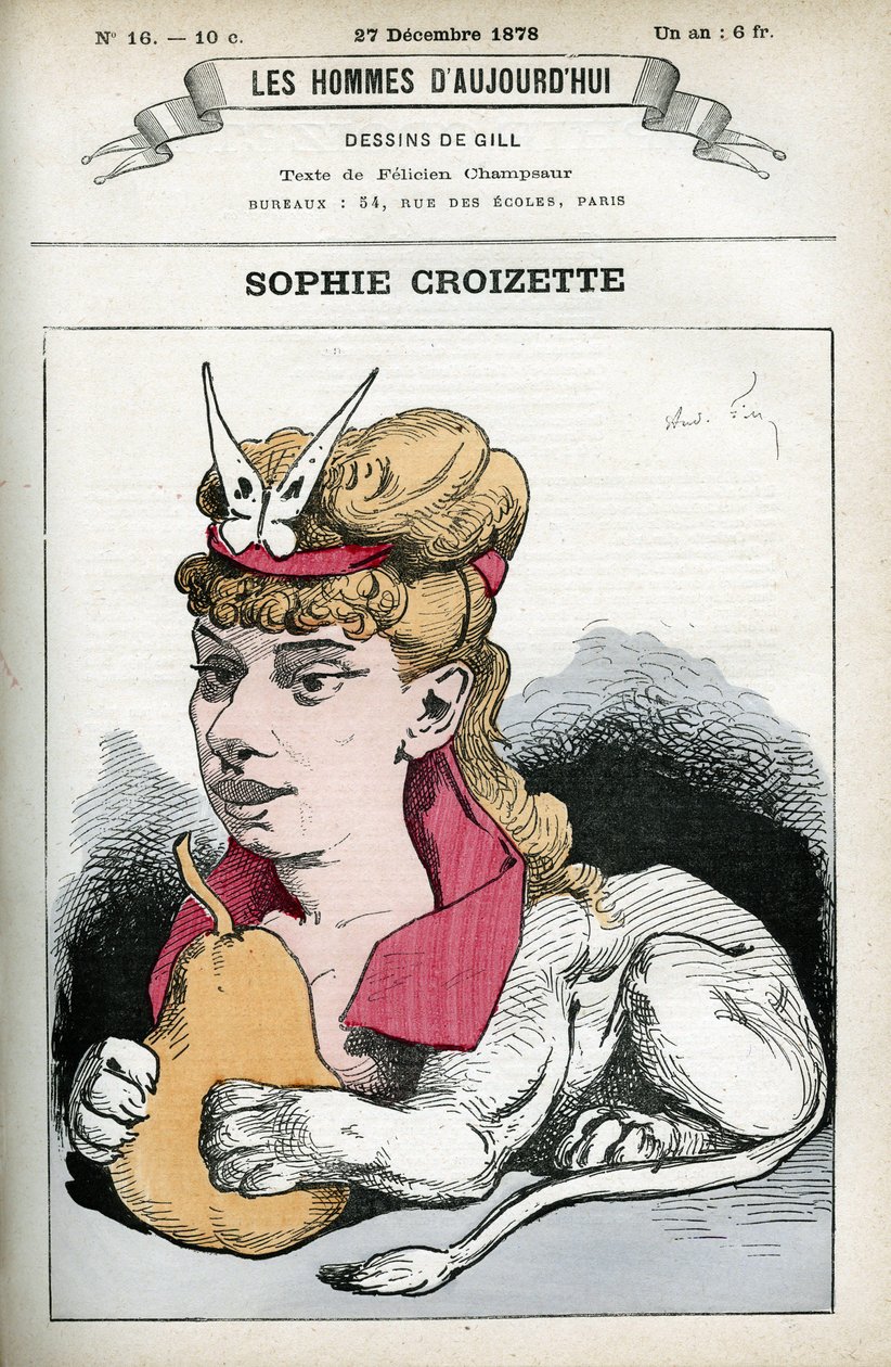 Sophie Croizette francia színházi színésznő portréja. Gill karikatúrája, Párizs. alkotó: Andre Gill