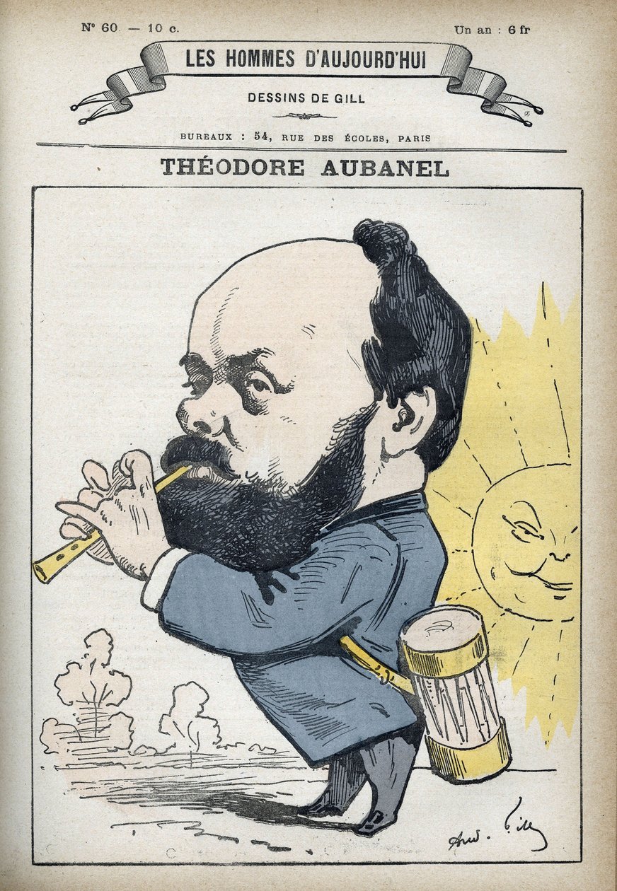 Theodore Aubanel (1829-1886) francia nyomdász és provence-i költő portréja. Gill, Párizs rajzfilmje. alkotó: Andre Gill
