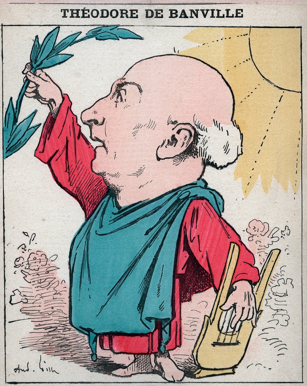 Theodore de Banville (1823-1891), francia költő portréja – Andre Gill rajzfilmje a „Les Hommes d