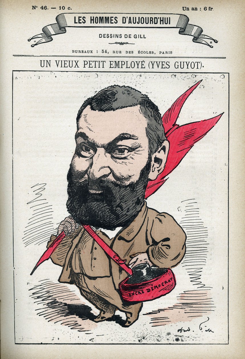 Yves Guyot (1843-1928) francia politikus, publicista és közgazdász portréja. Gill, Párizs rajzfilmje. alkotó: Andre Gill