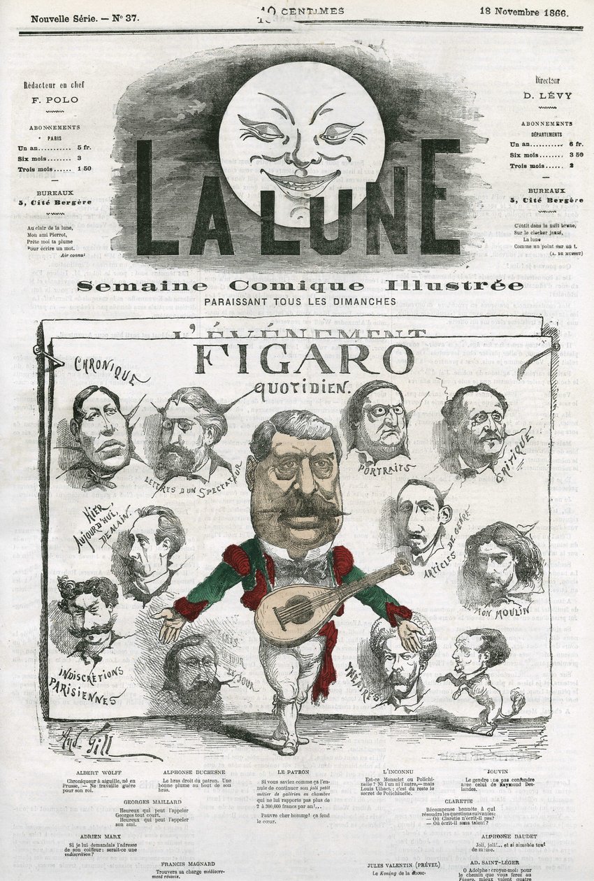 Portré a „Figaro Quotidien” újságíróiról”. Gill rajzfilmje a „The Moon” című filmben, november 18 alkotó: Andre Gill