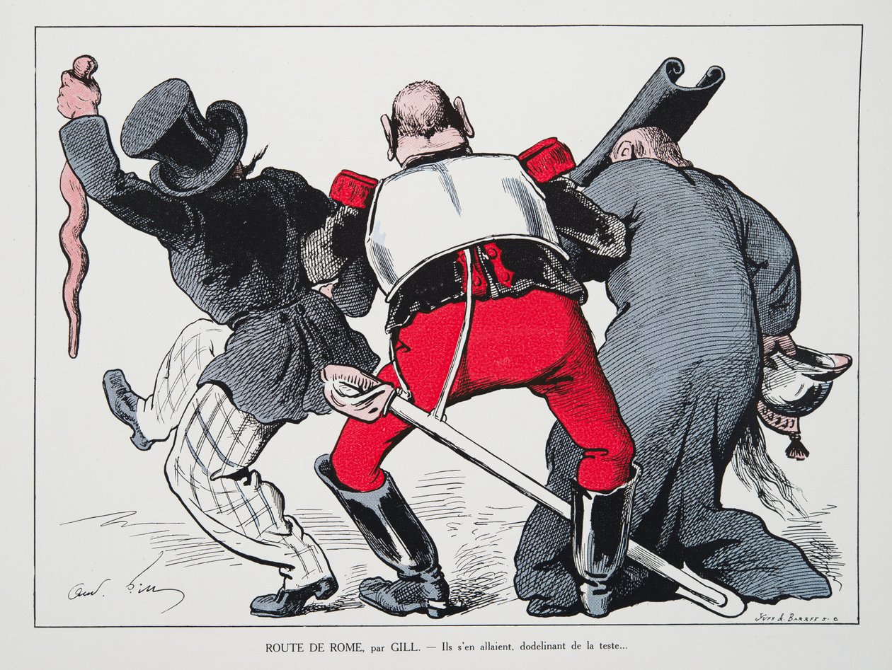 Út Rómába – bólogatva mentek, A Harmadik Köztársaság története című kötetből. I, Politikatörténet, pub.1933 alkotó: Andre Gill