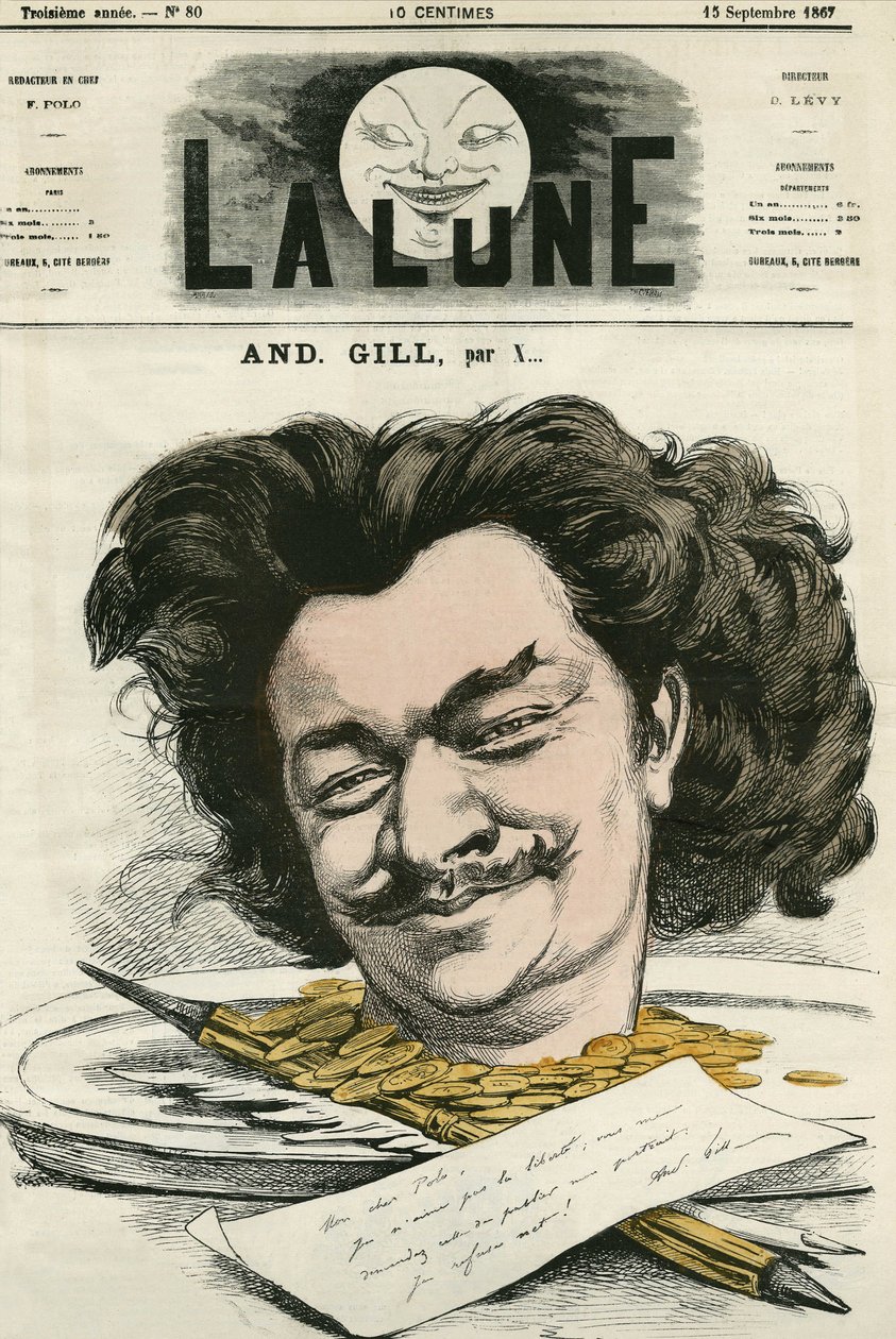 Louis-Alexandre Gosset de Guines Andre Gill (1840-1885) francia karikaturista és karikaturista önarcképe. Gill rajzfilmje a „The Moon” című filmben, szeptember 15 alkotó: Andre Gill