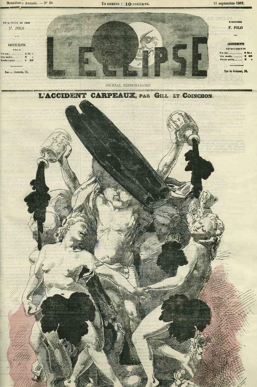 A Carpeaux-i baleset, Jean-Baptiste (Jean Baptiste) Carpeaux „” La Danse” című szobra, az Opera Garnier szobra, amelyet olyan mértékben kritizáltak, hogy egy üveg tintát dobtak rá. Borító a "" L