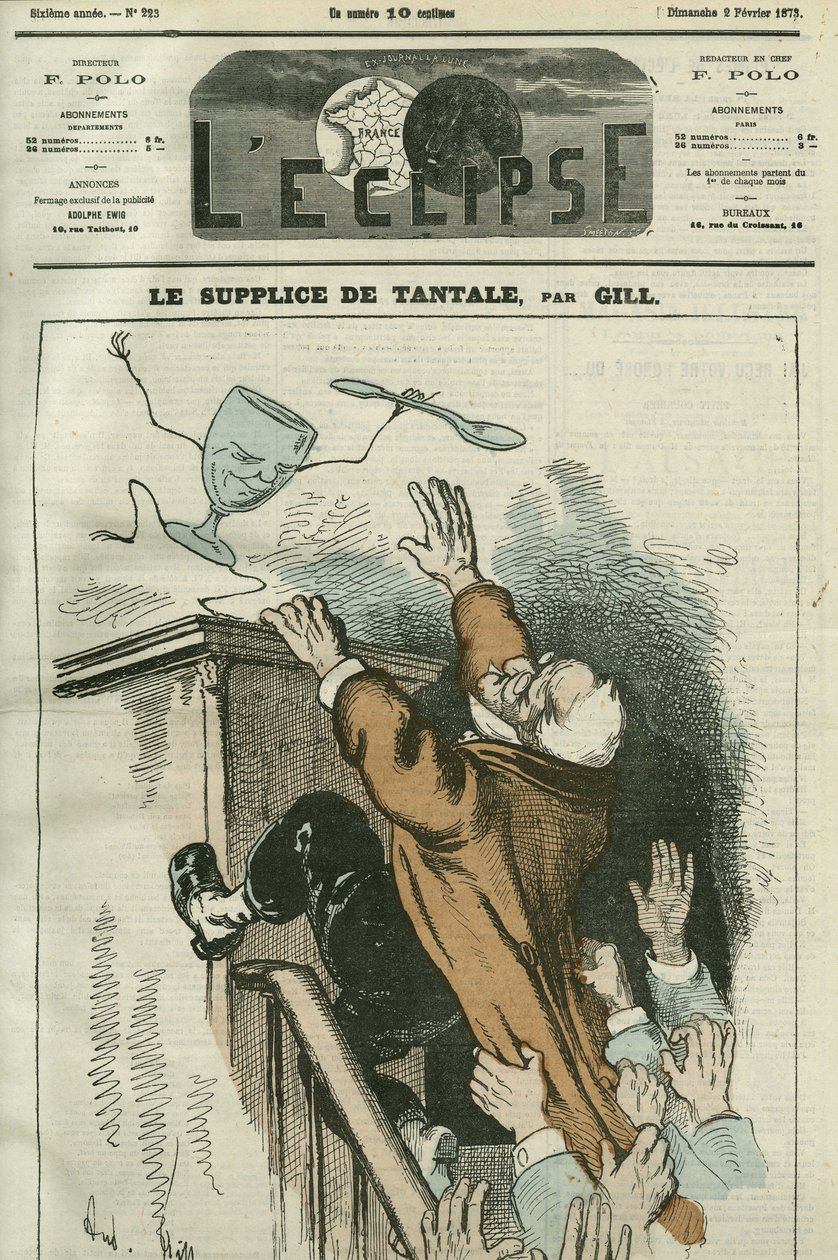 A Tantalus gyötrelme, Adolphe Thiers (1798-1874) francia államférfi karikatúrája. Borító a Gill „” L
