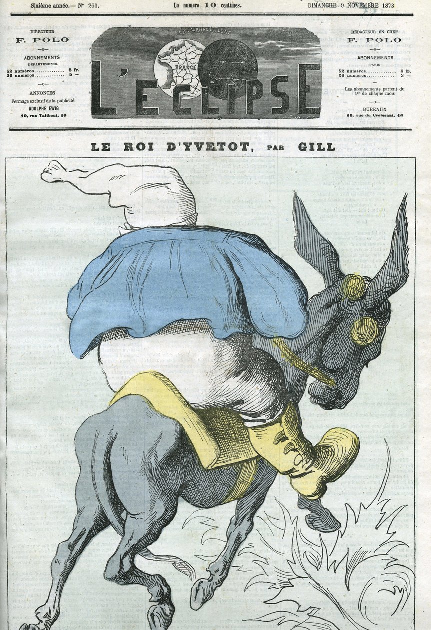 Yvetot királya, Adolphe Thiers (1797-1877) francia államférfi rajzfilmje. Borító a Gill „” L