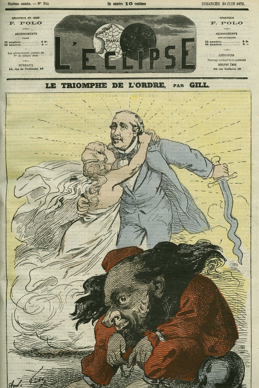 A rend diadala, Gill karikatúrája, amelyet a Broglie hercege (1821-1901) által alapított rend sorol fel. Borító a „” L