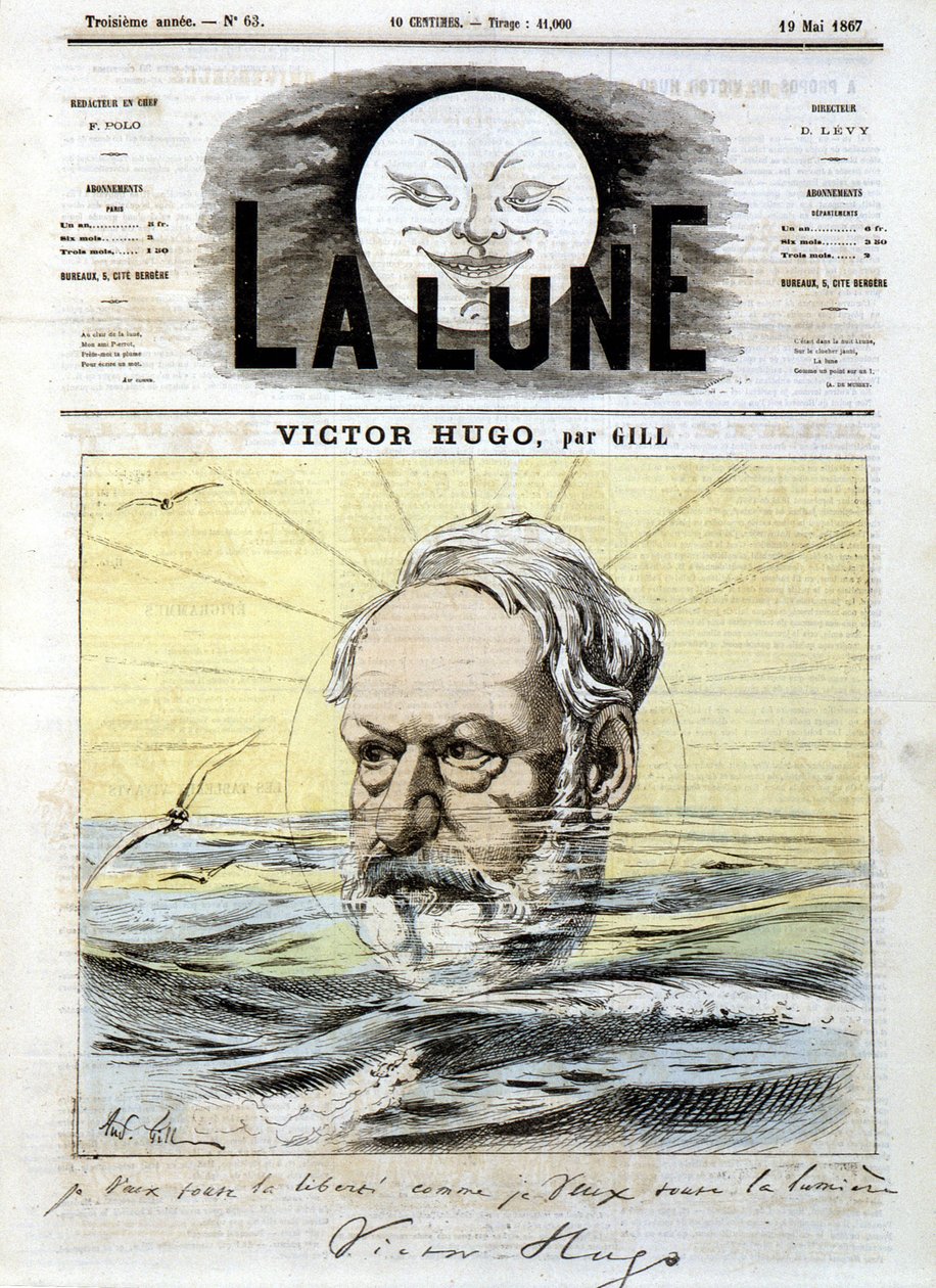 Victor Hugo – Gill, a „” La Lune” című filmben, 1867.05.19. alkotó: Andre Gill