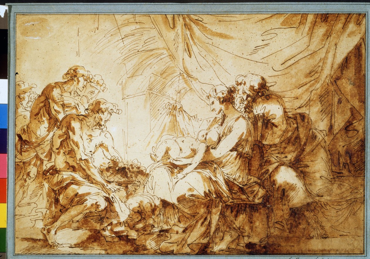 "A Krisztus Gyermekének imádása" (A Krisztus Gyermekének imádása) Andre Jean Le Brun (Lebrun) (1737-1811) tollrajza, Puskin Múzeum, Moszkva alkotó: Andre Jean Lebrun
