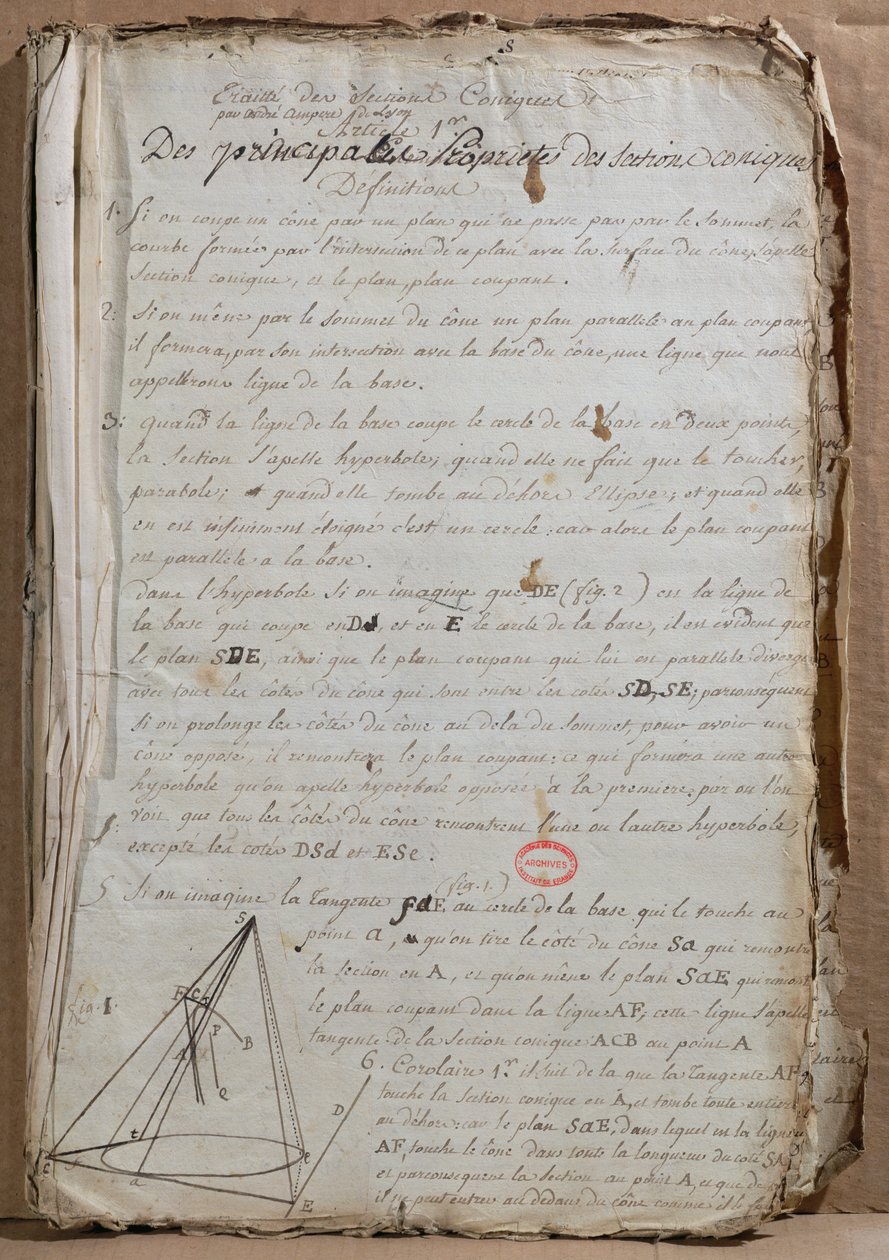 Ms 198 oldal a Traite des Sections Coniques-ból, 1788 alkotó: Andre Marie Ampere
