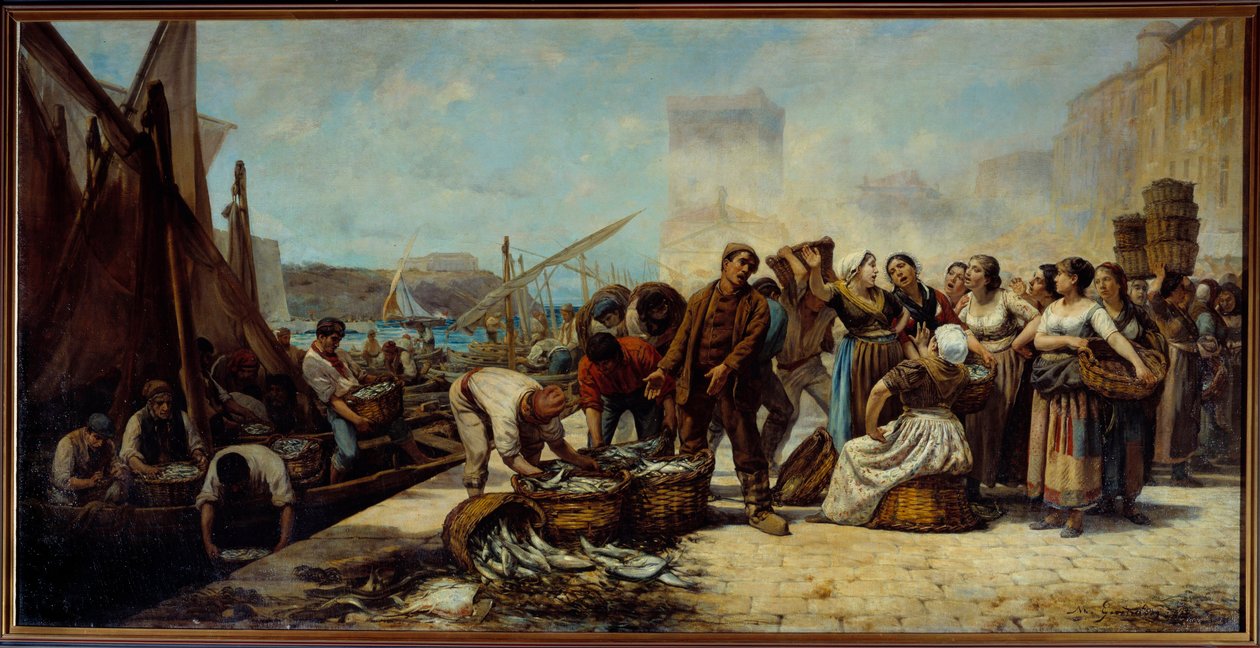 A halászok érkezése a marseille-i Quai Saint Jean-hoz Andre Marius Guindon (1830-?) festménye 19. századi Marseille, Szépművészeti Múzeum alkotó: Andre Marius Guindon