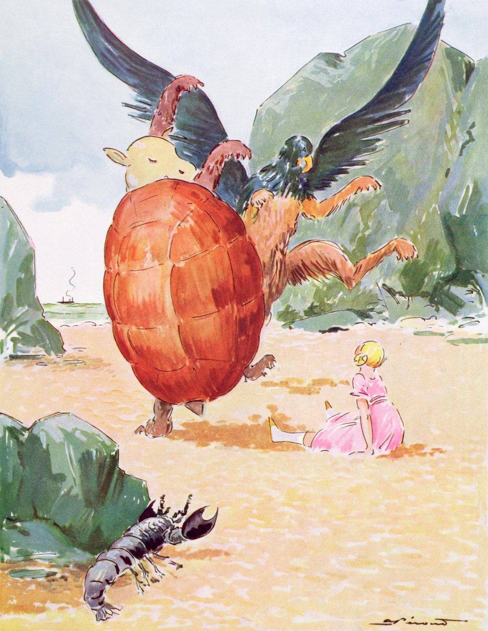 Alice, a grifóna és az álteknős, illusztráció Lewis Carroll (1832-98) „Alice Csodaországban” című művéből, az Editions Delagrave, Párizs alkotó: Andre Pecoud
