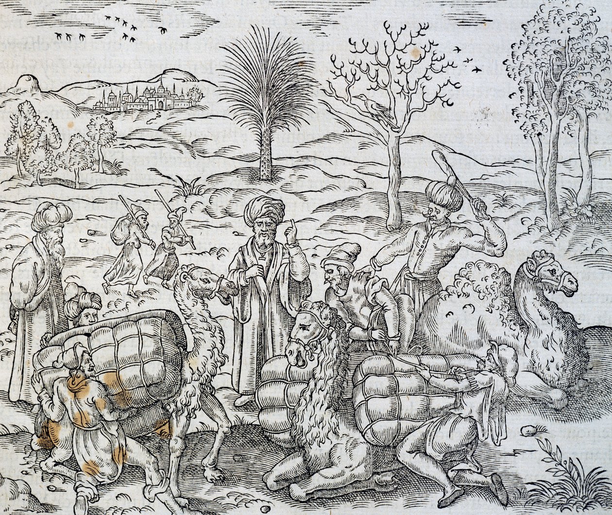 Arab kereskedők Szíriában, metszet az Egyetemes Kozmológiából, Andre Thevet (1504-1592) alkotó: Andre Thevet
