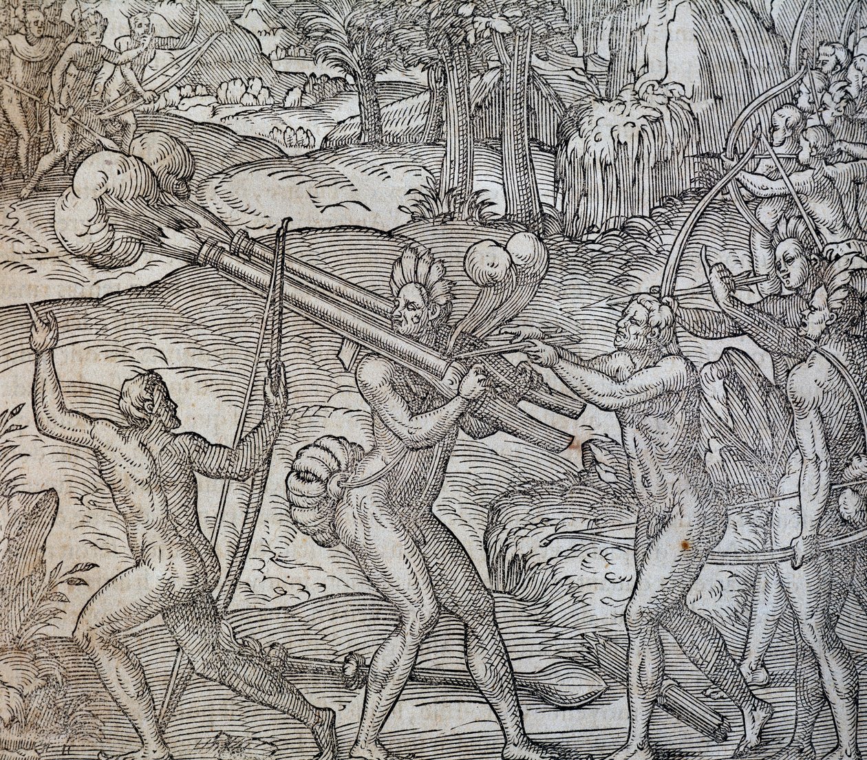 Csata bennszülöttek között Kanadában, metszet a Cosmographie Universelle-ből, Andre Thevet, Párizs 1575 alkotó: Andre Thevet